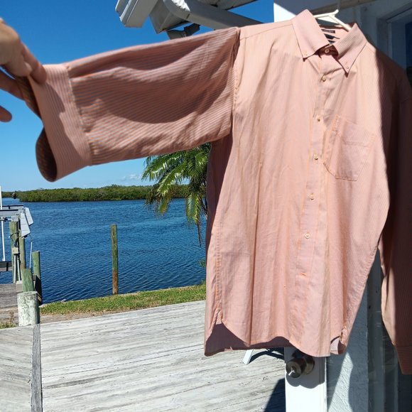 Tommy Hilfiger 80's Two-Ply Cotton Orange/Grey-Blue Striped Button-Down Shirt - Picture 7 of 11